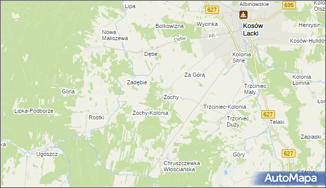 mapa Żochy gmina Kosów Lacki, Żochy gmina Kosów Lacki na mapie Targeo