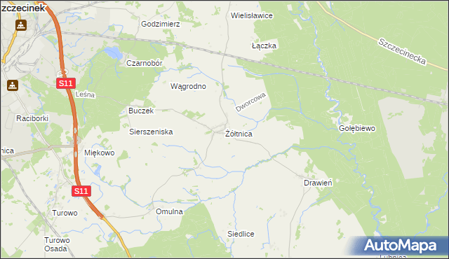 mapa Żółtnica, Żółtnica na mapie Targeo