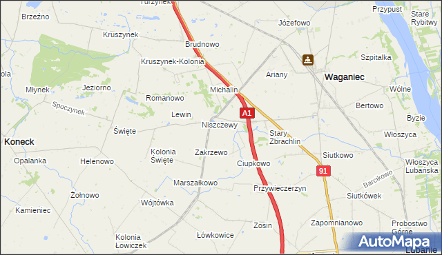 mapa Zosin gmina Waganiec, Zosin gmina Waganiec na mapie Targeo