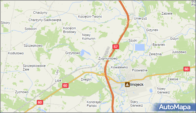 mapa Zygmuntowo gmina Glinojeck, Zygmuntowo gmina Glinojeck na mapie Targeo