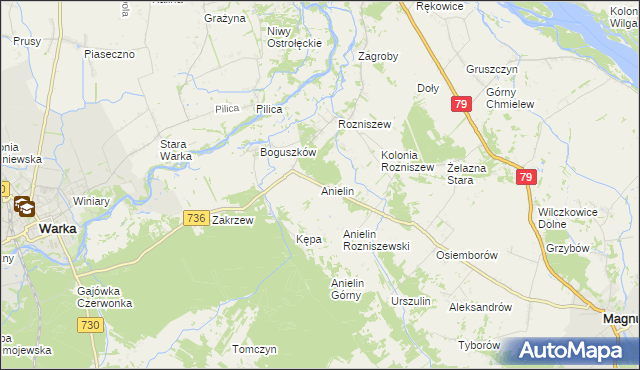 mapa Anielin gmina Magnuszew, Anielin gmina Magnuszew na mapie Targeo