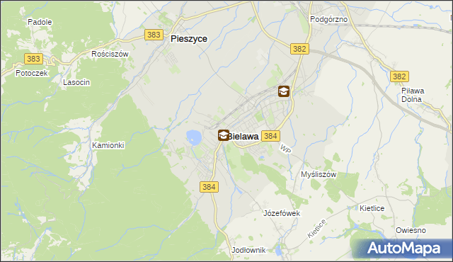 mapa Bielawa powiat dzierżoniowski, Bielawa powiat dzierżoniowski na mapie Targeo