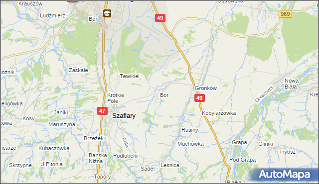 mapa Bór gmina Szaflary, Bór gmina Szaflary na mapie Targeo