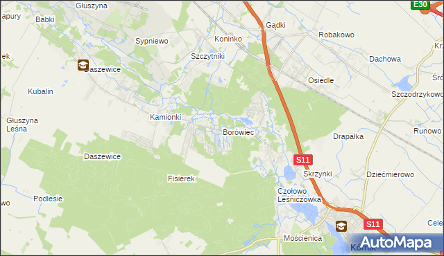 mapa Borówiec gmina Kórnik, Borówiec gmina Kórnik na mapie Targeo