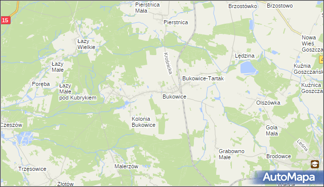 mapa Bukowice gmina Krośnice, Bukowice gmina Krośnice na mapie Targeo