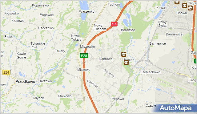 mapa Dąbrowa gmina Żukowo, Dąbrowa gmina Żukowo na mapie Targeo