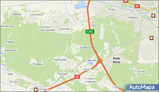 mapa Drzewce gmina Białe Błota, Drzewce gmina Białe Błota na mapie Targeo