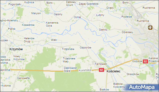 mapa Gąsiorów gmina Kościelec, Gąsiorów gmina Kościelec na mapie Targeo