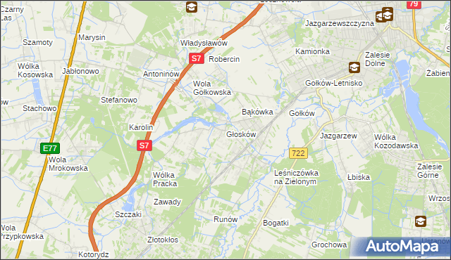 mapa Głosków gmina Piaseczno, Głosków gmina Piaseczno na mapie Targeo