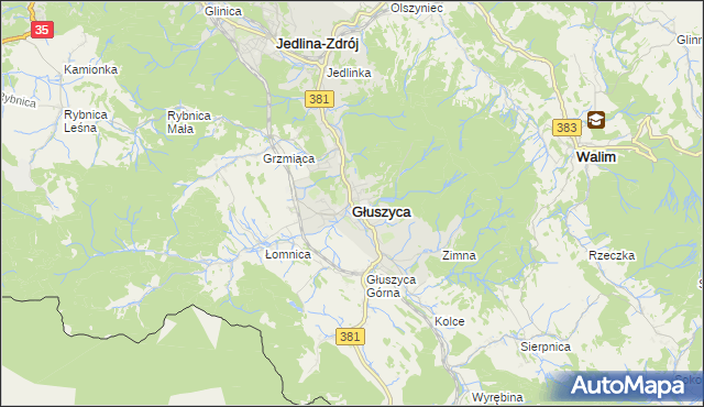 mapa Głuszyca powiat wałbrzyski, Głuszyca powiat wałbrzyski na mapie Targeo