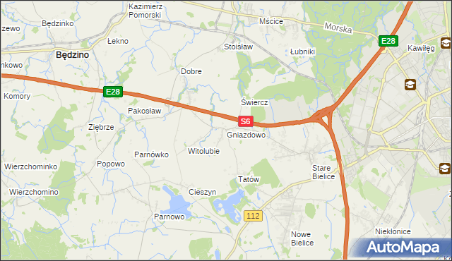 mapa Gniazdowo gmina Biesiekierz, Gniazdowo gmina Biesiekierz na mapie Targeo