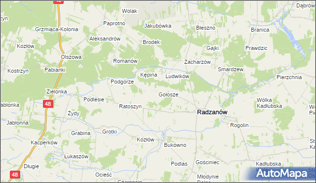 mapa Gołosze gmina Radzanów, Gołosze gmina Radzanów na mapie Targeo