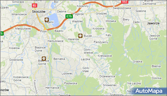 mapa Górki Wielkie, Górki Wielkie na mapie Targeo