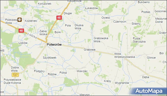 mapa Grabowa gmina Potworów, Grabowa gmina Potworów na mapie Targeo