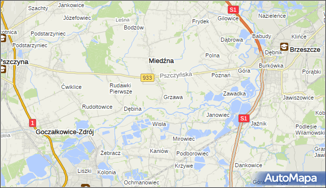 mapa Grzawa, Grzawa na mapie Targeo