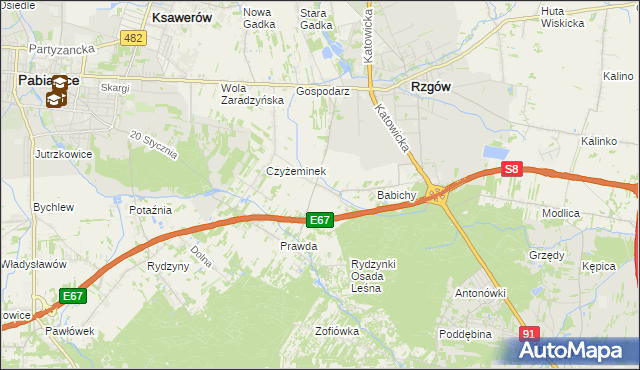 mapa Guzew gmina Rzgów, Guzew gmina Rzgów na mapie Targeo