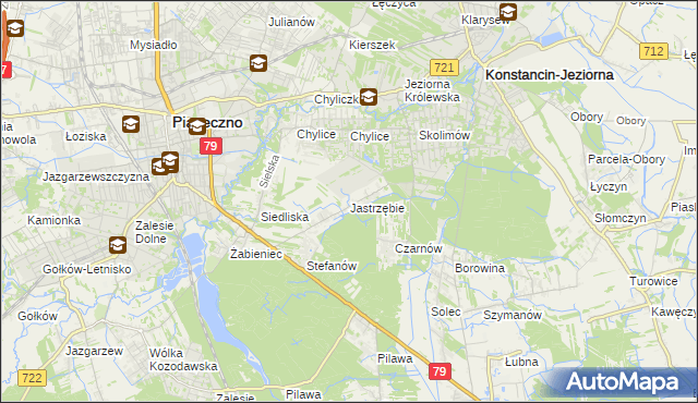 mapa Jastrzębie gmina Piaseczno, Jastrzębie gmina Piaseczno na mapie Targeo