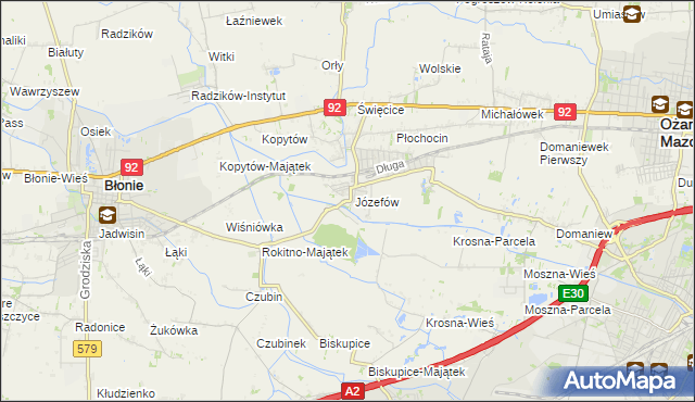 mapa Józefów gmina Ożarów Mazowiecki, Józefów gmina Ożarów Mazowiecki na mapie Targeo