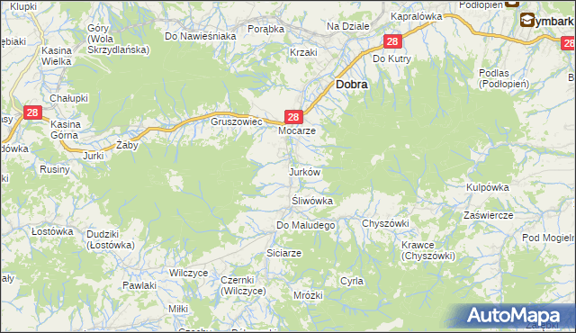 mapa Jurków gmina Dobra, Jurków gmina Dobra na mapie Targeo