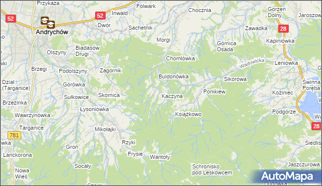 mapa Kaczyna gmina Wadowice, Kaczyna gmina Wadowice na mapie Targeo