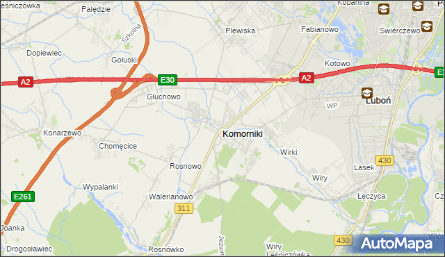 mapa Komorniki powiat poznański, Komorniki powiat poznański na mapie Targeo