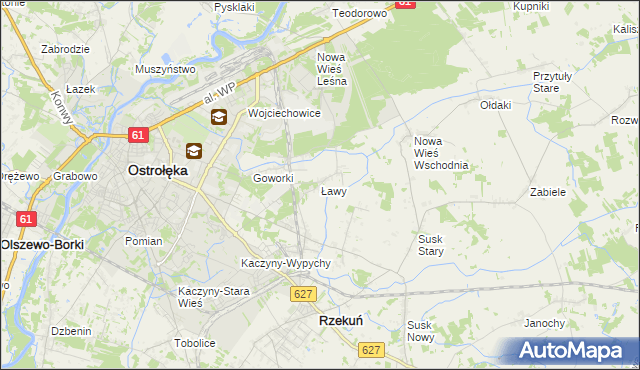 mapa Ławy gmina Rzekuń, Ławy gmina Rzekuń na mapie Targeo