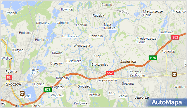 mapa Łazy gmina Jasienica, Łazy gmina Jasienica na mapie Targeo