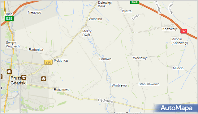 mapa Lędowo gmina Pruszcz Gdański, Lędowo gmina Pruszcz Gdański na mapie Targeo