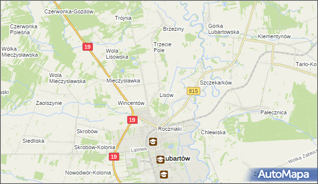 mapa Lisów gmina Lubartów, Lisów gmina Lubartów na mapie Targeo