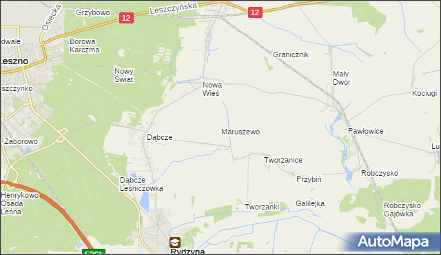 mapa Maruszewo gmina Rydzyna, Maruszewo gmina Rydzyna na mapie Targeo