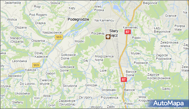 mapa Moszczenica Niżna, Moszczenica Niżna na mapie Targeo