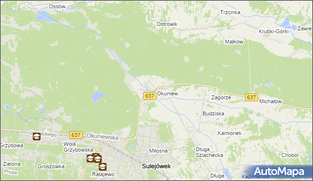 mapa Okuniew, Okuniew na mapie Targeo