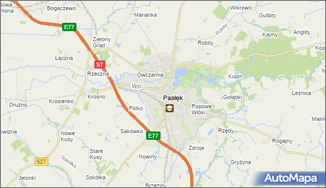 mapa Pasłęk, Pasłęk na mapie Targeo