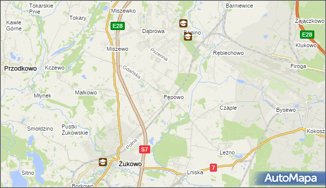 mapa Pępowo gmina Żukowo, Pępowo gmina Żukowo na mapie Targeo