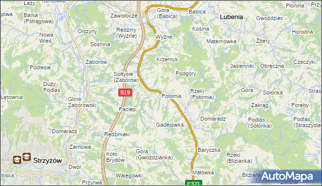 mapa Połomia gmina Niebylec, Połomia gmina Niebylec na mapie Targeo