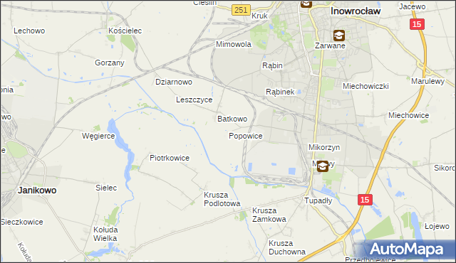 mapa Popowice gmina Inowrocław, Popowice gmina Inowrocław na mapie Targeo