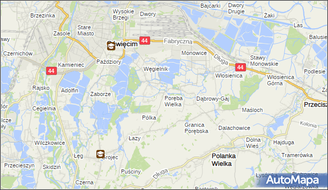 mapa Poręba Wielka gmina Oświęcim, Poręba Wielka gmina Oświęcim na mapie Targeo