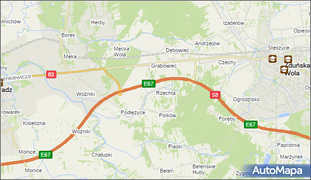 mapa Rzechta gmina Sieradz, Rzechta gmina Sieradz na mapie Targeo