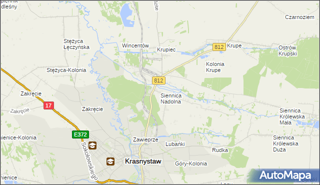 mapa Siennica Nadolna gmina Krasnystaw, Siennica Nadolna gmina Krasnystaw na mapie Targeo