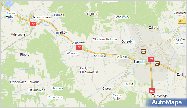 mapa Słodków gmina Turek, Słodków gmina Turek na mapie Targeo