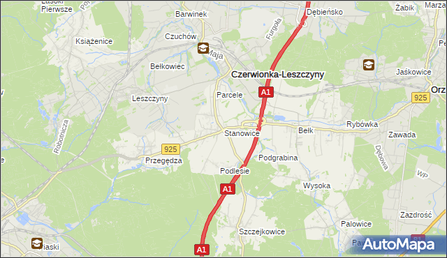 mapa Stanowice gmina Czerwionka-Leszczyny, Stanowice gmina Czerwionka-Leszczyny na mapie Targeo