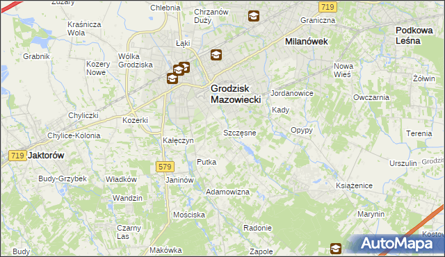 mapa Szczęsne gmina Grodzisk Mazowiecki, Szczęsne gmina Grodzisk Mazowiecki na mapie Targeo