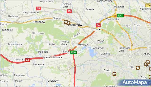 mapa Szczyglice gmina Zabierzów, Szczyglice gmina Zabierzów na mapie Targeo
