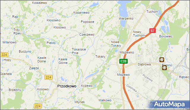 mapa Tokary gmina Przodkowo, Tokary gmina Przodkowo na mapie Targeo