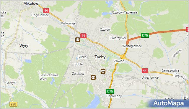 mapa Tychów, Tychy na mapie Targeo