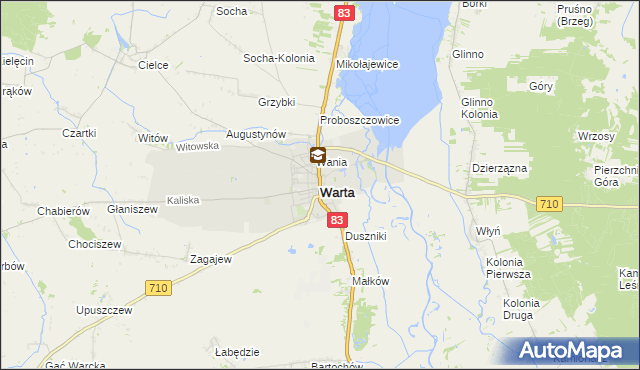 mapa Warta powiat sieradzki, Warta powiat sieradzki na mapie Targeo