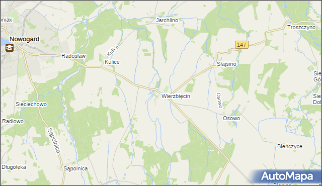 mapa Wierzbięcin gmina Nowogard, Wierzbięcin gmina Nowogard na mapie Targeo