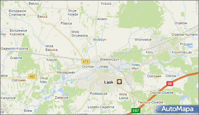 mapa Wiewiórczyn gmina Łask, Wiewiórczyn gmina Łask na mapie Targeo