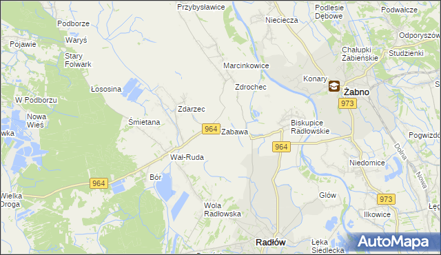 mapa Zabawa gmina Radłów, Zabawa gmina Radłów na mapie Targeo