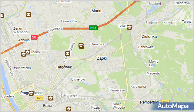 mapa Ząbki powiat wołomiński, Ząbki powiat wołomiński na mapie Targeo